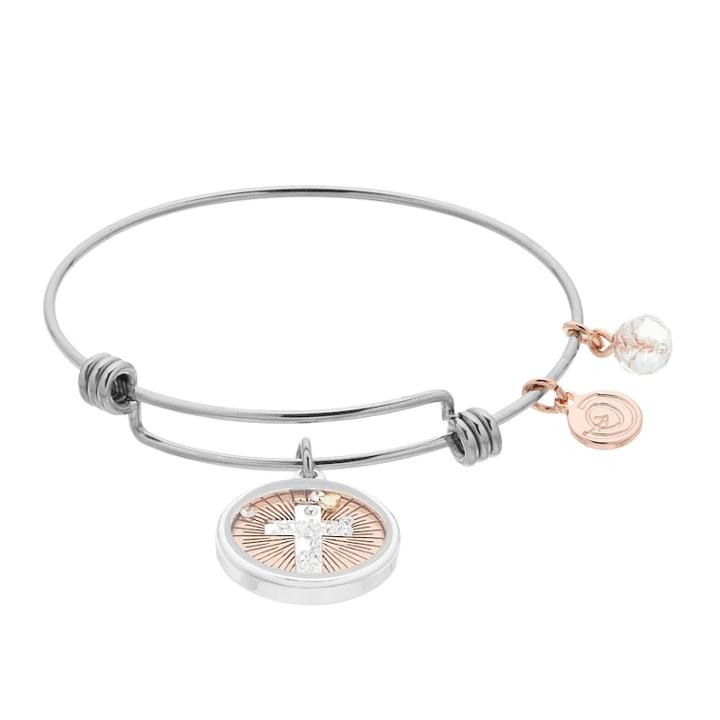 Love This Life Tri-tone Cross Shaker Shaker Bangle Bracelet, Women's, Silver