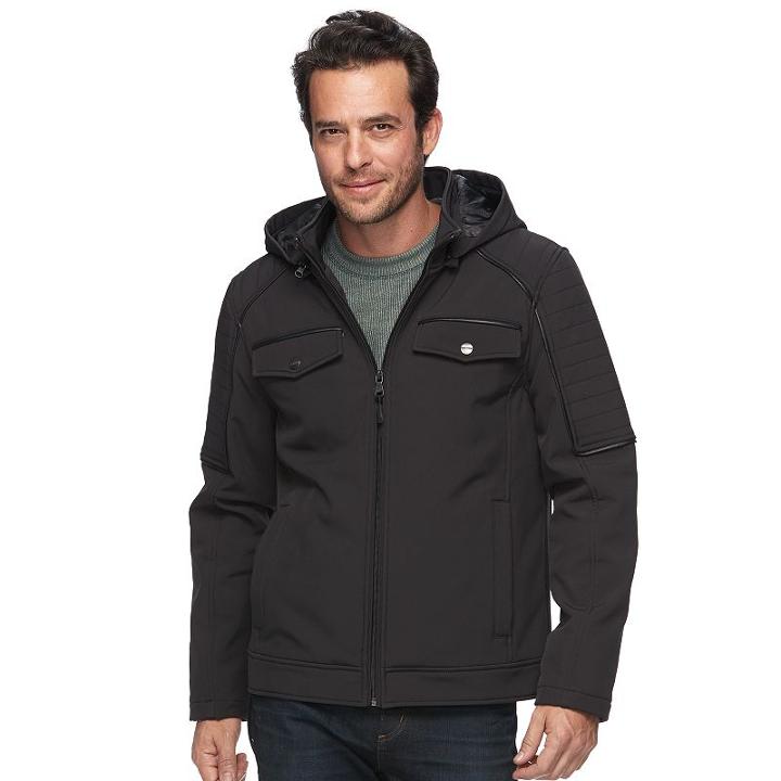 Men's Urban Republic Classic-fit Softshell Hooded Jacket, Size: Large, Black