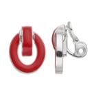 Napier Inlaid Oval Clip On Door Knocker Earrings, Women's, Red