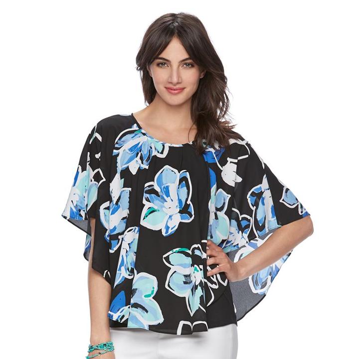 Women's Elle&trade; Print Popover Top, Size: Medium, Black
