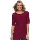 Women's Croft & Barrow&reg; Textured Roll-tab Boatneck Sweater, Size: Large, Dark Pink