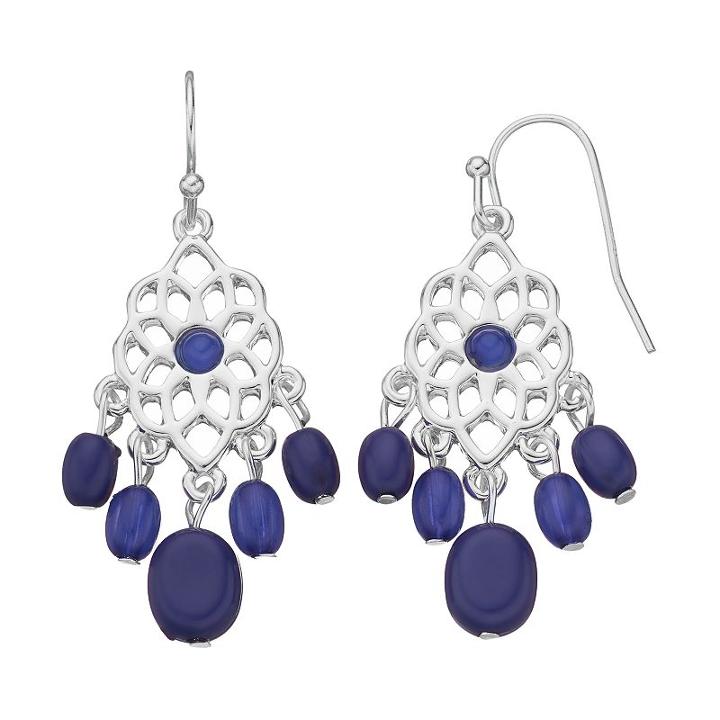Chaps Beaded Chandelier Earrings, Women's, Navy