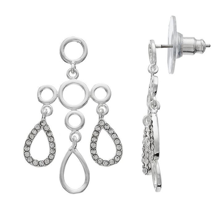 Lc Lauren Conrad Nickel Free Open Teardrop Chandelier Statement Earrings, Women's, Silver