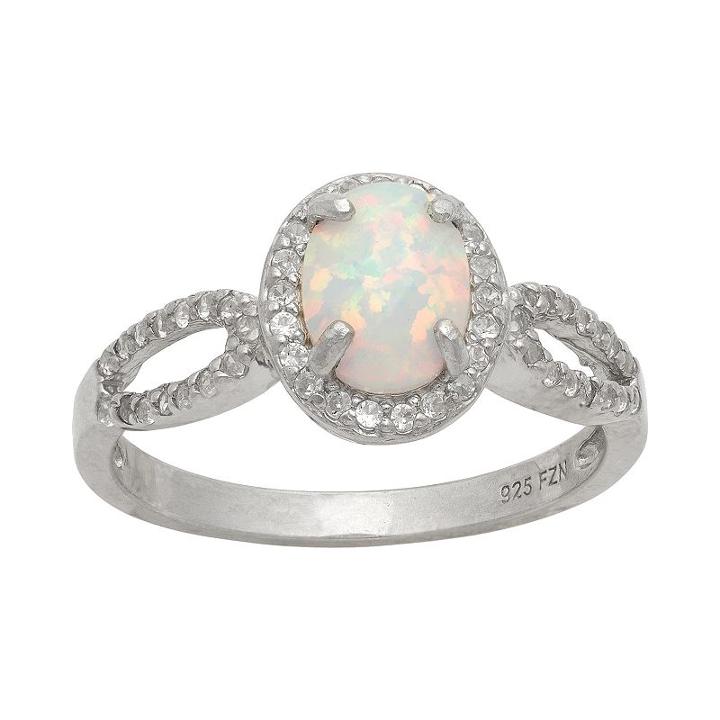 Sterling Silver Lab-created Opal And Lab-created White Sapphire Halo Ring, Women's, Size: 9, White Oth