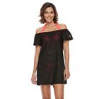 Beach Scene, Women's Off-the-shoulder Jacquard Cover-up, Size: Medium, Black