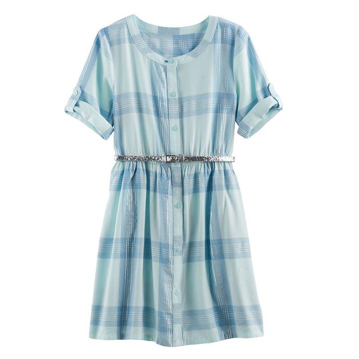 Girls 4-12 Sonoma Goods For Life&trade; Roll Tab Plaid Woven Dress, Girl's, Size: 6, Turquoise/blue (turq/aqua)