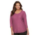 Plus Size Croft & Barrow&reg; Geometric Cutout 3/4-sleeve Top, Women's, Size: 2xl, Med Purple