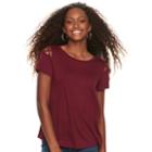 Juniors' Pink Republic Solid Crepe Lattice Shoulder Tee, Teens, Size: Small, Red