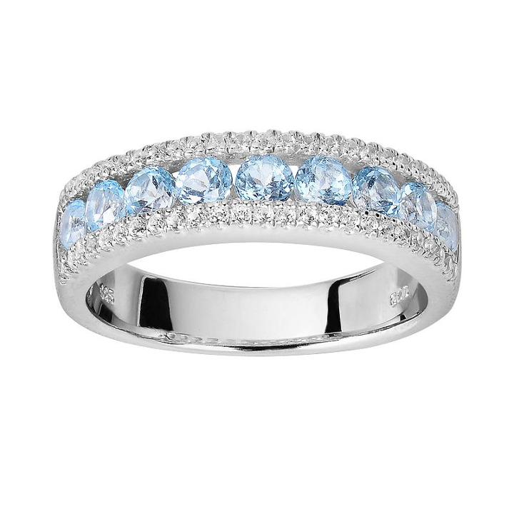 Oro Leoni Sterling Silver Blue And White Topaz Ring - Made With Genuine Swarovski Gemstones, Women's, Size: 6.50