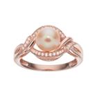 14k Rose Gold Over Silver Dyed Freshwater Cultured Pearl & Lab-created White Sapphire Swirl Ring, Women's, Size: 6, Pink