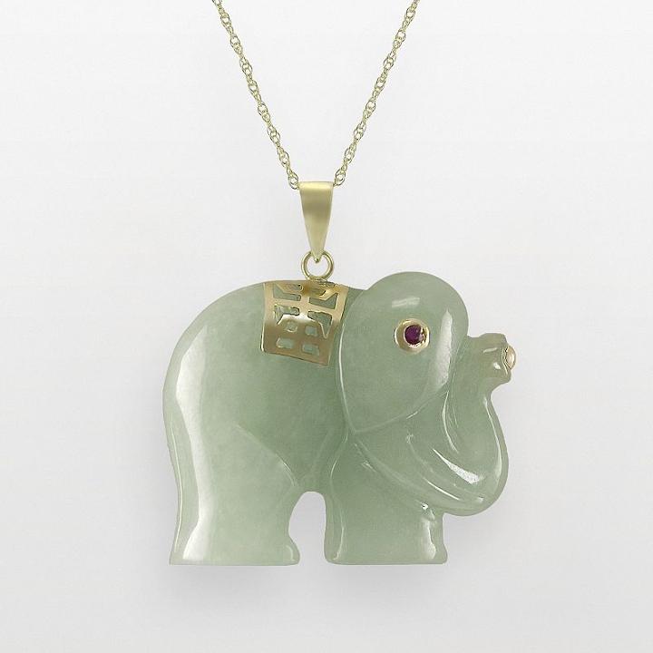 10k Gold Jade And Ruby Elephant Pendant, Women's, Size: 18, Green
