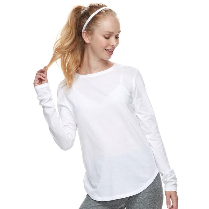 Petite Tek Gear&reg; Crewneck Long Sleeve Tee, Women's, Size: L Petite, White