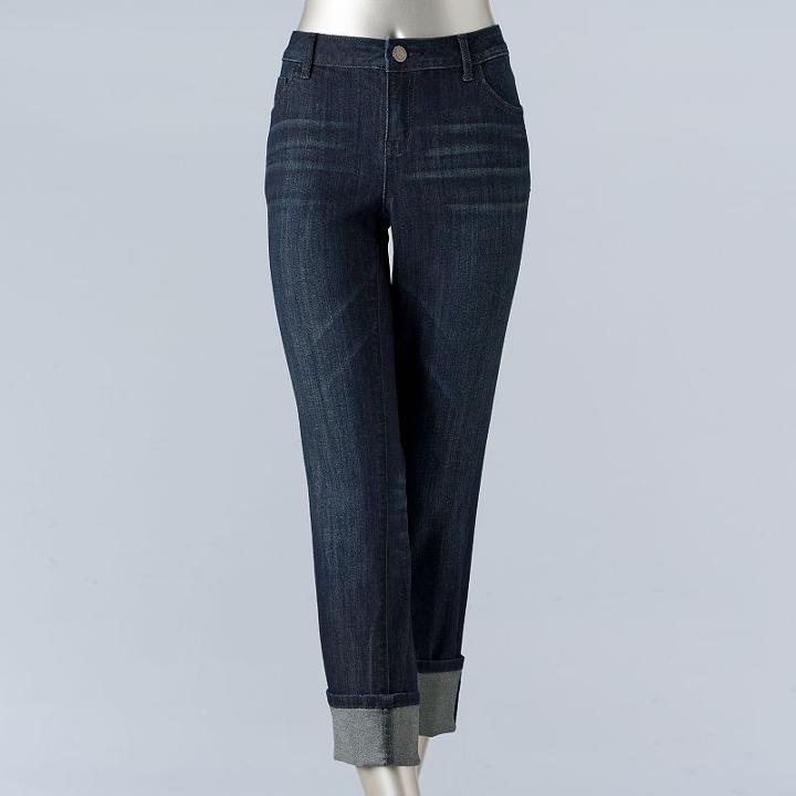 Women's Simply Vera Vera Wang Cuffed Capri Jeans, Size: 6, Med Blue