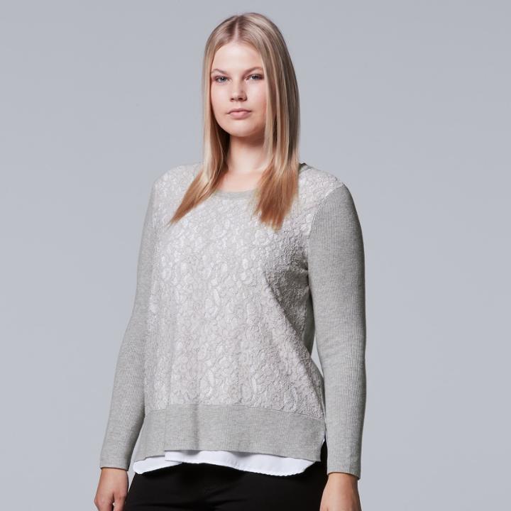 Plus Size Simply Vera Vera Wang Lace Crewneck Top, Women's, Size: 2xl, Light Grey