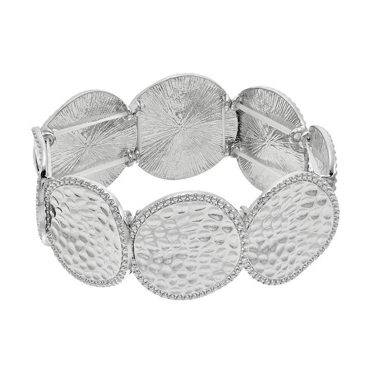 Hammered Disc Stretch Bracelet, Women's, Silver