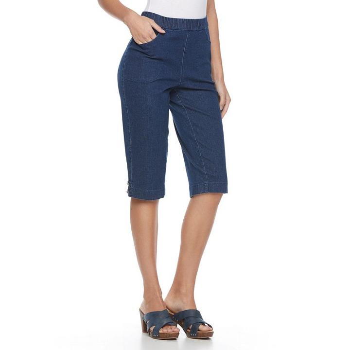Women's Croft & Barrow&reg; Buttoned-hem Pull On Capris, Size: Medium, Dark Blue