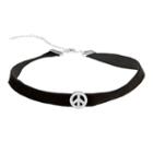 Sterling Silver Cubic Zirconia Peace Symbol Velvet Choker Necklace, Women's, Size: 13, White