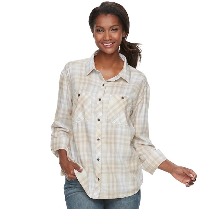 Women's Columbia Wildscape Flannel Plaid Roll-tab Shirt, Size: Small, White