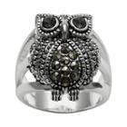Silver Plated Crystal & Marcasite Owl Ring, Women's, Size: 6, Grey