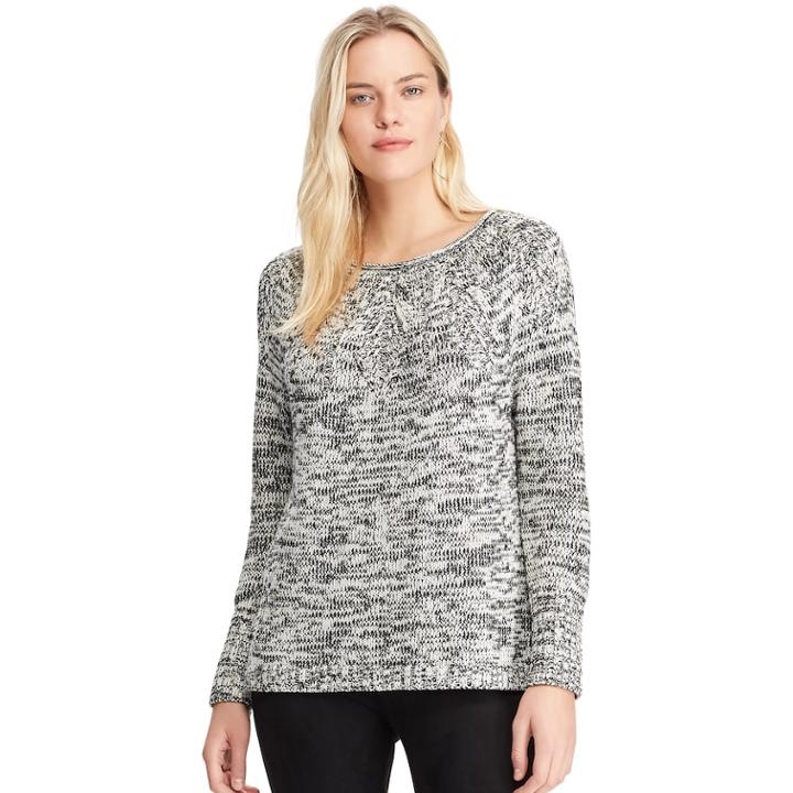 Women's Chaps Stitched Leaf Crewneck Sweater, Size: Large, Black
