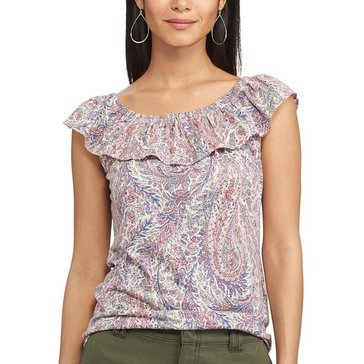 Women's Chaps Printed Off-the-shoulder Top, Size: Xs, Pink Ovrfl