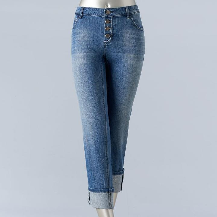 Women's Simply Vera Vera Wang Button-fly Capri Jeans, Size: 12, Dark Blue