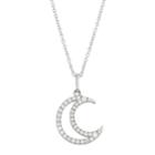 10k White Gold 1/10 Carat T.w. Diamond Crescent Moon Pendant Necklace, Women's, Size: 18