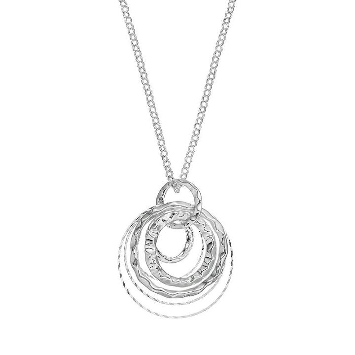 Hammered Interlocking Circle Pendant Necklace, Women's, Silver