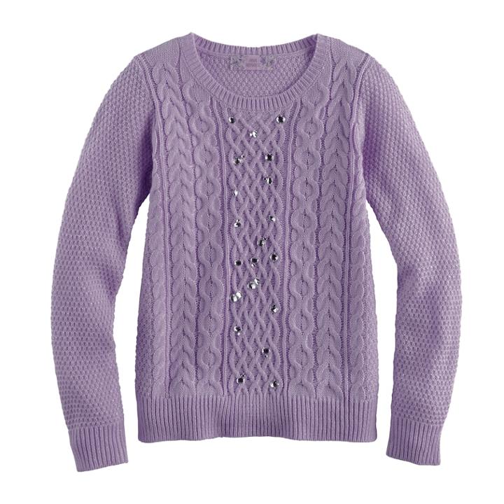 Girls 7-16 & Plus Size Pink Republic Embellished Cable Knit Sweater, Size: Small, Brt Purple