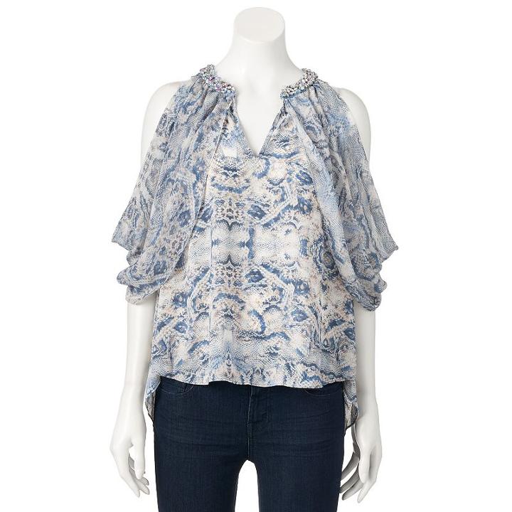 Women's Jennifer Lopez Embellished Cold-shoulder Top, Size: Medium, Med Blue