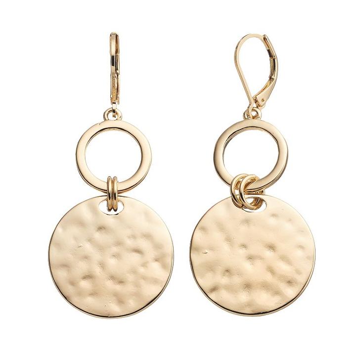 Dana Buchman Hammered Disc Nickel Free Drop Earrings, Women's, Gold