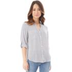 Juniors' Iz Byer Roll-tab Shirt, Teens, Size: Large, Blue White Stripe