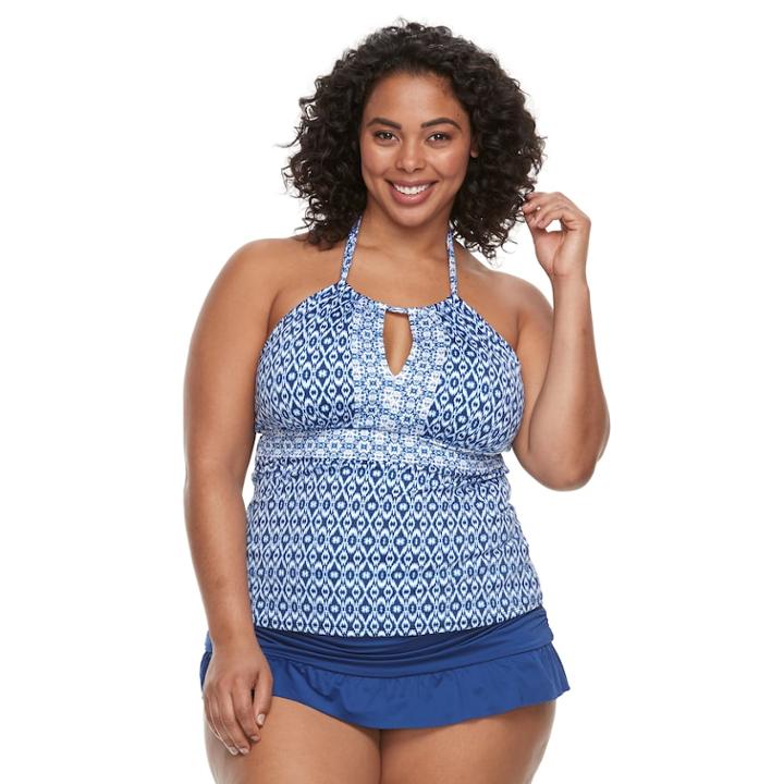 Plus Size Apt. 9&reg; High Neck Keyhole Tankini Top, Women's, Size: 1xl, Dark Blue