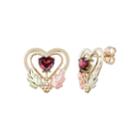 Black Hills Gold Tri-tone Garnet Heart Stud Earrings, Women's, Red