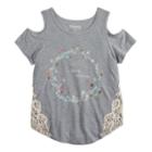 Girls 7-16 Mudd&reg; Cold Shoulder Crochet Pieced Tee, Size: 12, Grey