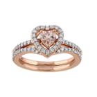 10k Rose Gold 1/2 Carat T.w. Diamond & Morganite Heart Engagement Ring Set, Women's, Size: 7, Pink