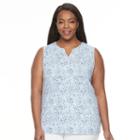 Plus Size Croft & Barrow&reg; Printed Splitneck Tank, Women's, Size: 2xl, Blue (navy)