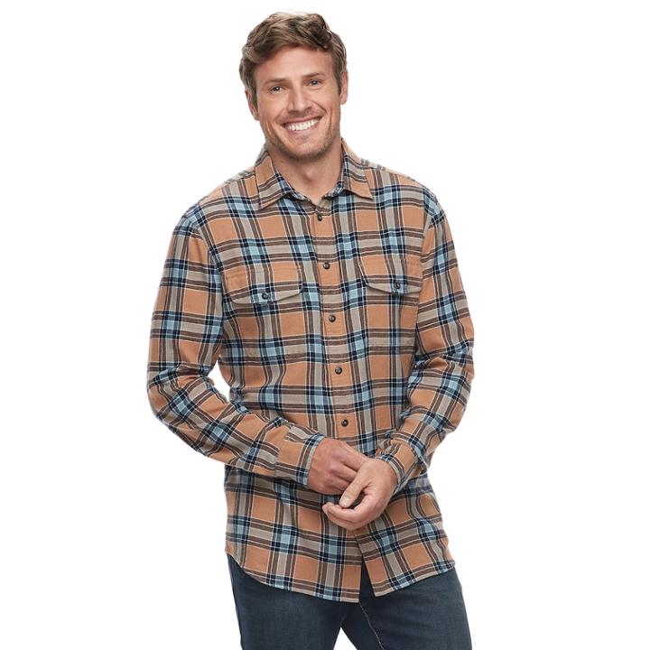 Big & Tall Sonoma Goods For Life&trade; Modern-fit Supersoft Flannel Button-down Shirt, Men's, Size: 3xl Tall, Med Beige
