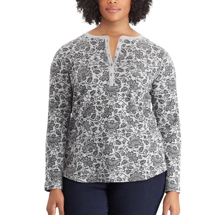 Plus Size Chaps Embellished Henley, Women's, Size: 3xl, Grey