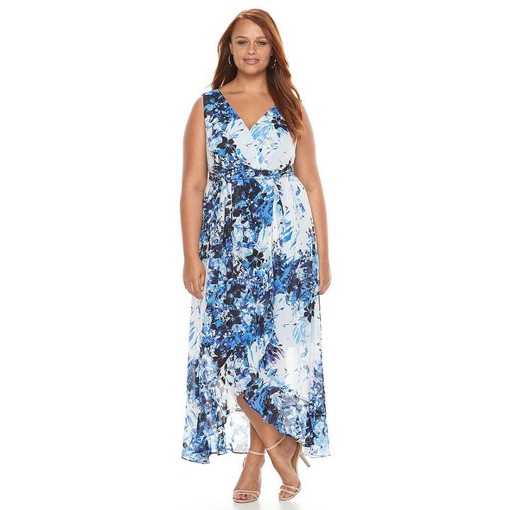 Plus Size Chaya Floral Faux-wrap Maxi Dress, Women's, Size: 14 W, Blue Other