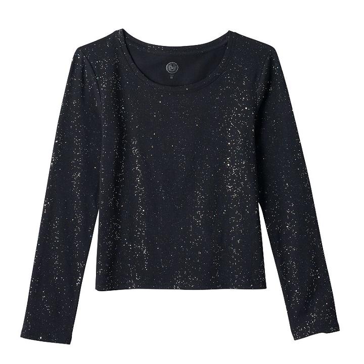 Girls 7-16 So&reg; Scoopneck Core Slim Glitter Tee, Girl's, Size: 10, Black