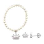 Lulabelle Kids' Shell Pearl & Cubic Zirconia Crown Stretch Bracelet & Stud Earring Set, Women's, Pink