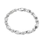 Men's Stainless Steel Cubic Zirconia Oval Link Bracelet, Size: 8.5, White