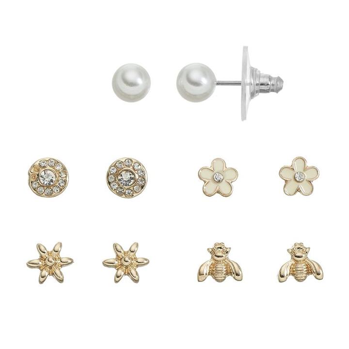 Lc Lauren Conrad Flower & Bee Stud Earring Set, Women's, Gold