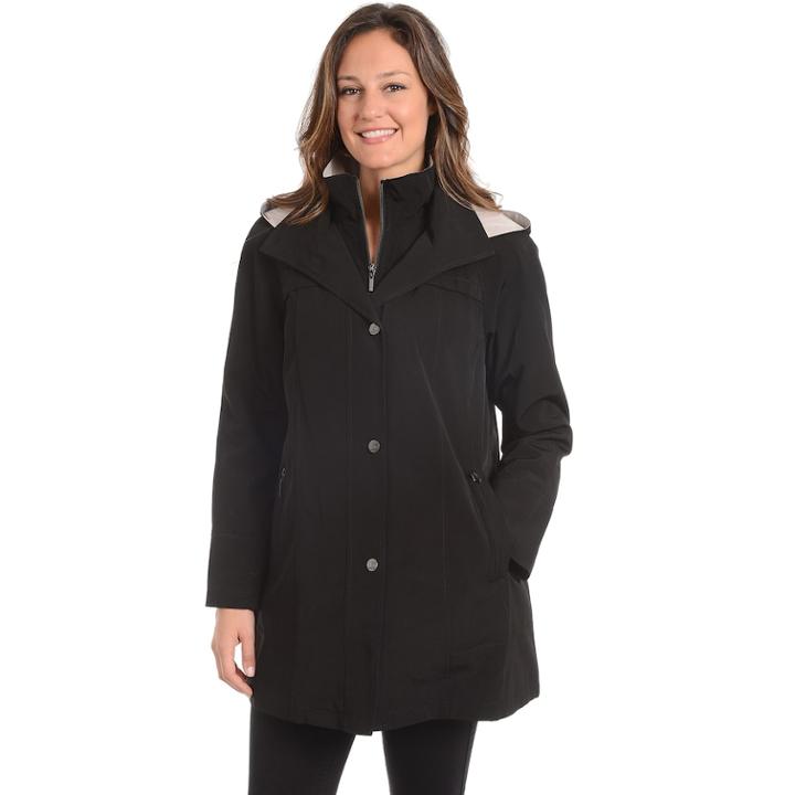 Women's Fleet Street Hooded Faux Silk Jacket, Size: Medium, Black
