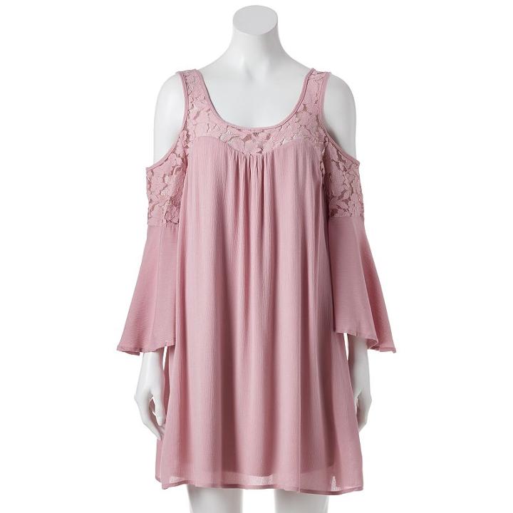 Juniors' Trixxi Lace Cold-shoulder Shift Dress, Girl's, Size: Xl, Lt Purple