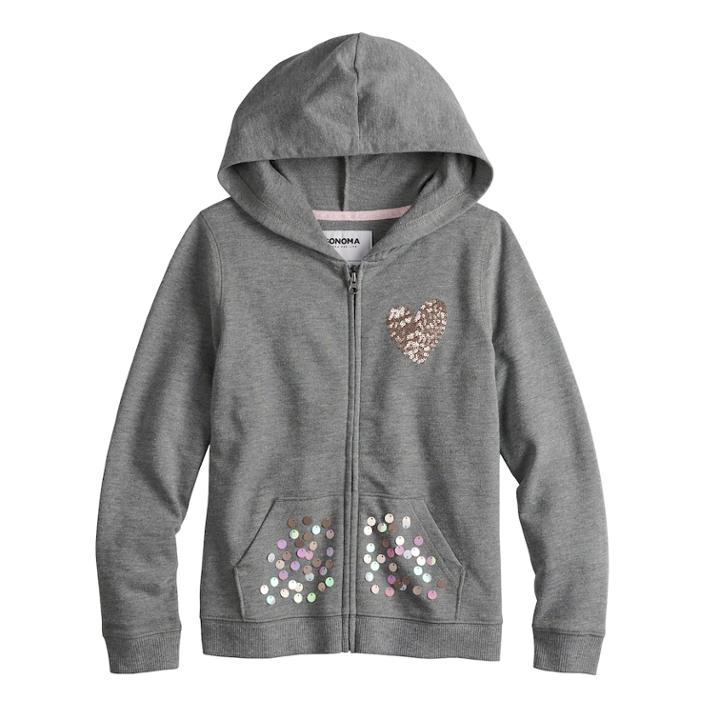 Girls 4-12 Sonoma Goods For Life&trade; Embellished Hoodie, Size: 10, Light Grey