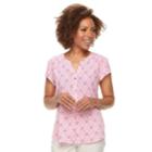 Petite Croft & Barrow&reg; Pleated Shoulder Henley Top, Women's, Size: Xs Petite, Med Pink