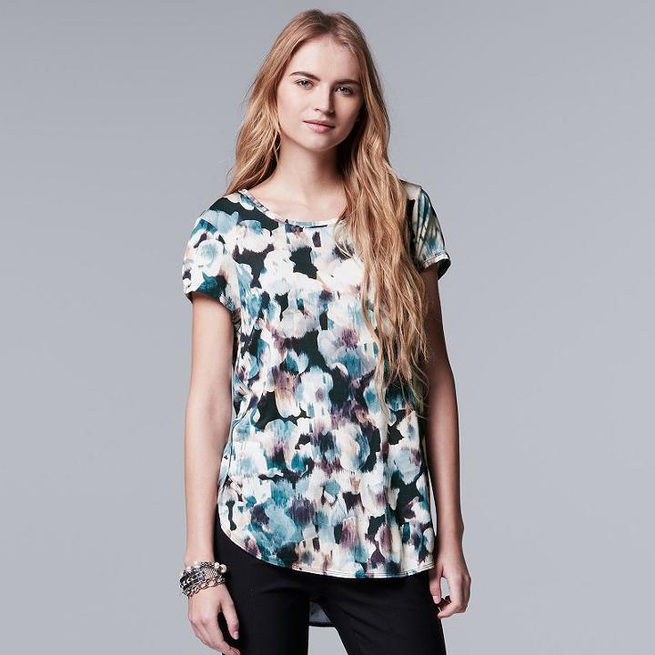 Women's Simply Vera Vera Wang Print High Low Hem Tee, Size: Large, Blue (navy)