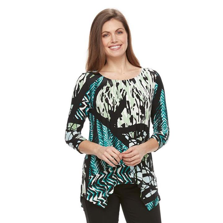 Petite Dana Buchman Pleated Shark-bite Top, Women's, Size: S Petite, Med Green